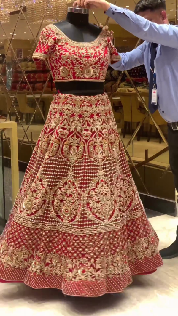 red bridal lehenga choli with embroidery