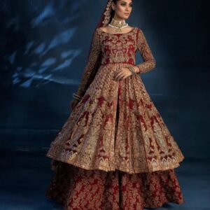 maroon wedding anarkali with lehenga