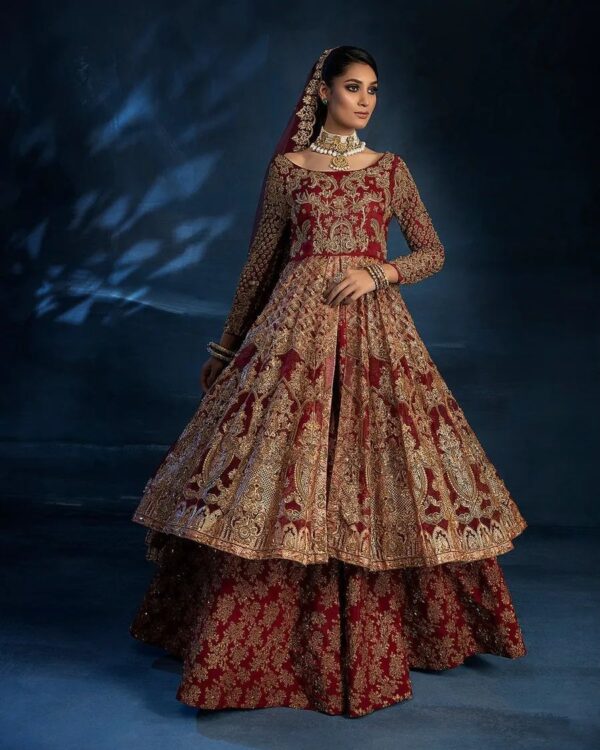 maroon wedding anarkali with lehenga
