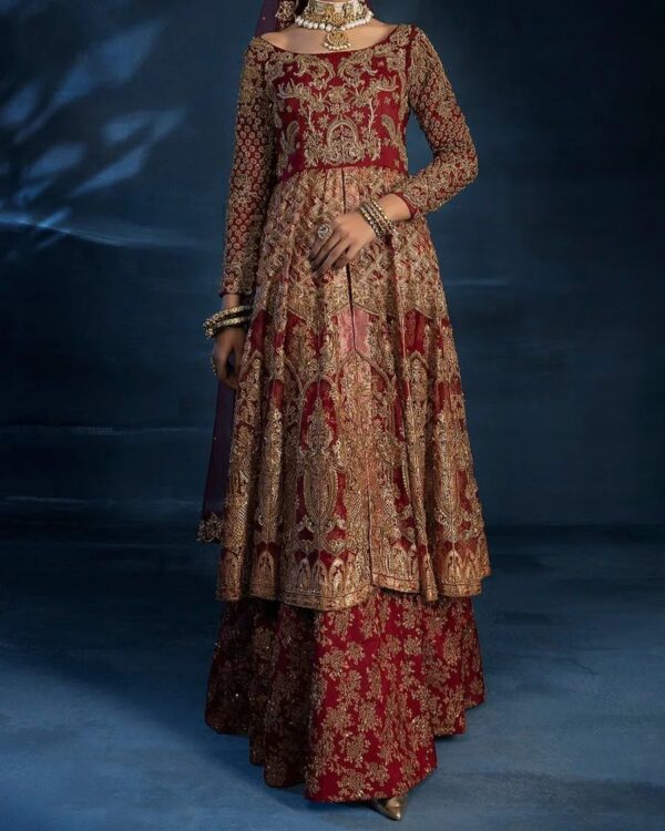 designer wedding long anarkali with leehnga