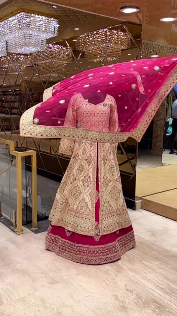 Designer wedding anarkali with red lehenga