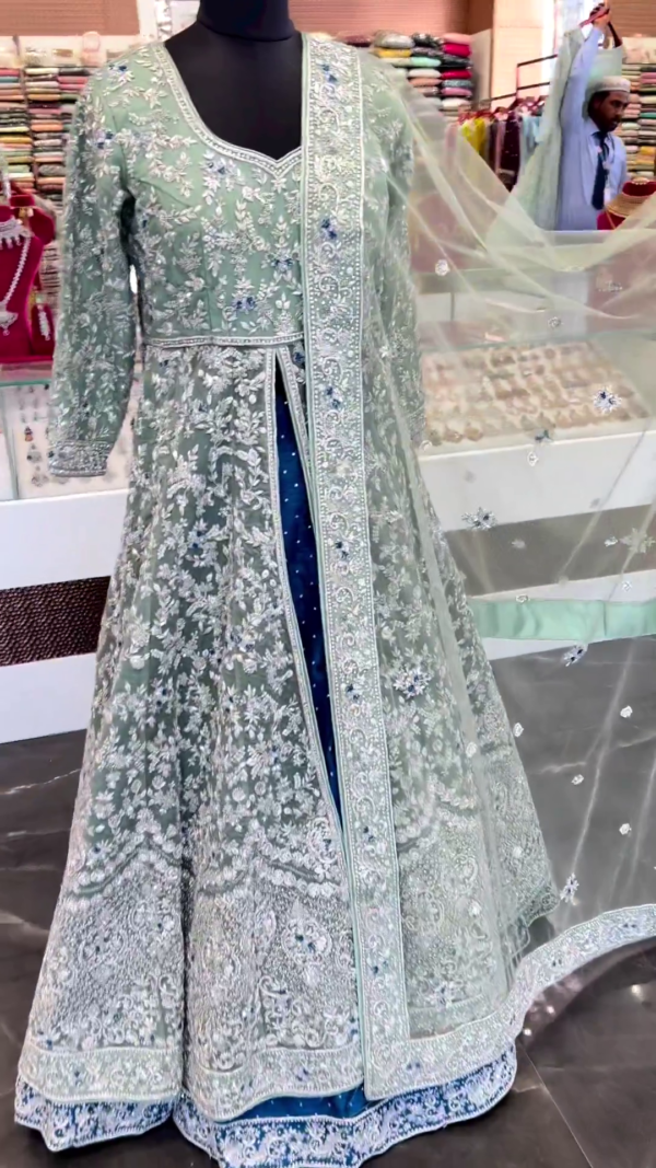 designer wedding split anarkali with lehenga