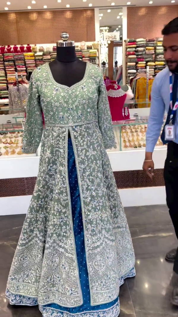 designer wedding split anarkali with lehenga