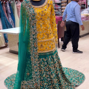 Designer wedding long trail lehenga with kurti