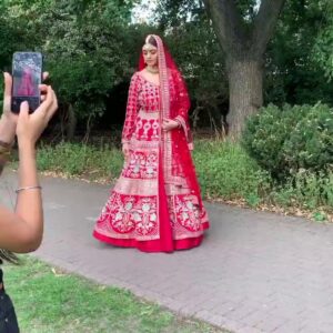 Pink designer anarkali with lehenga
