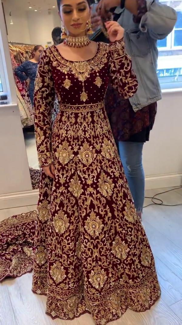 wedding long trail gown with handwork