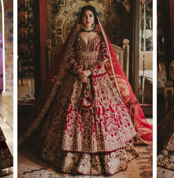 Designer maroon wedding anarkali with lehenga