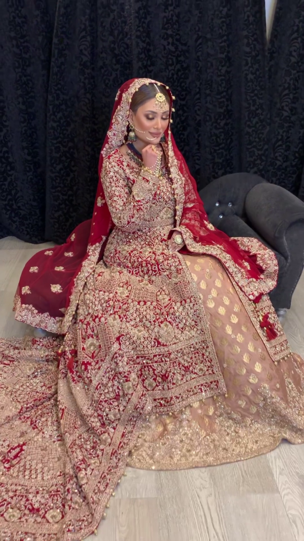 Designer wedding long trail anarkali with lehenga