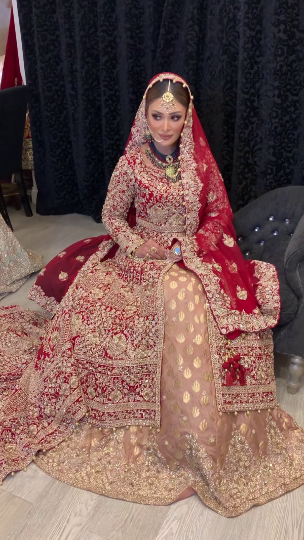 Designer wedding long trail lehenga with handwork