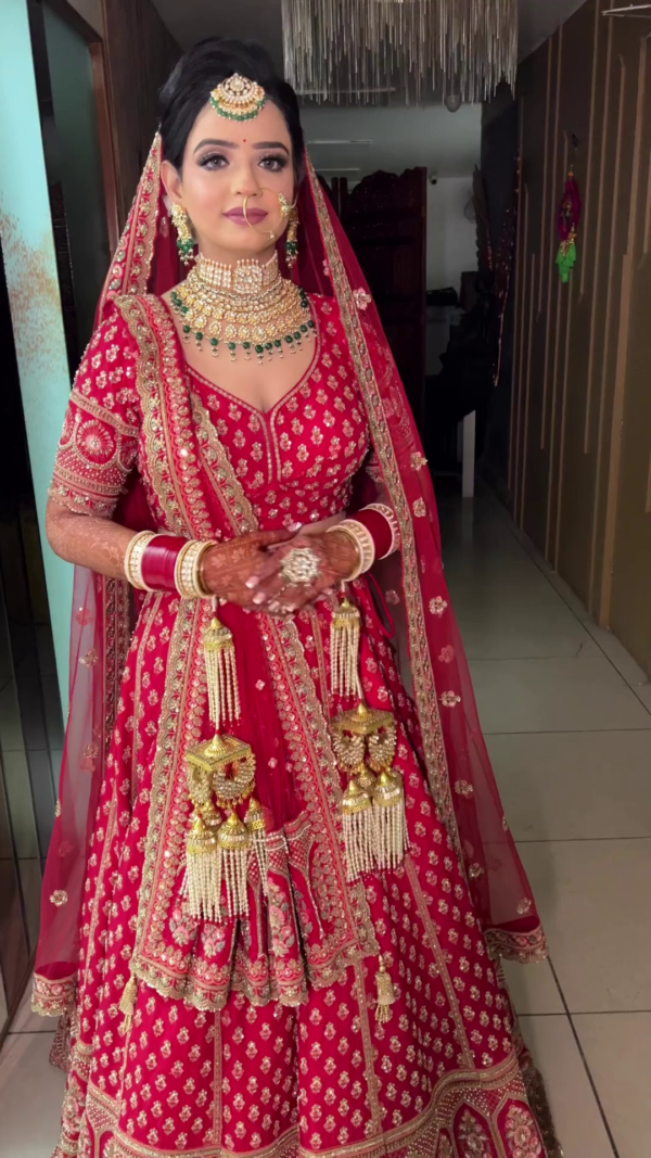 red bridal lehenga choli with embroidery
