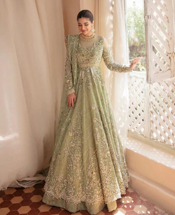 designer wedding long anarkali with lehenga