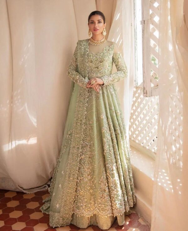 designer wedding long anarkali with lehenga