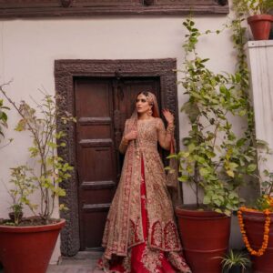 designer wedding split anarkali with lehenga