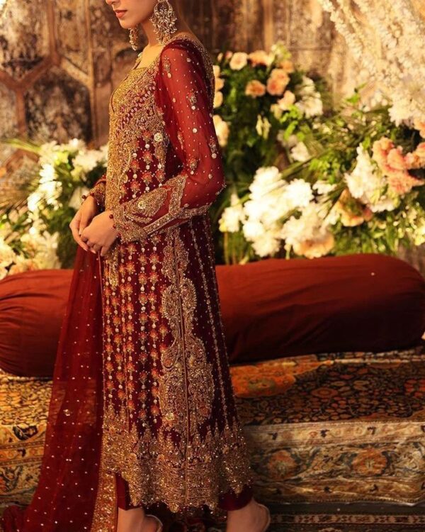 Designer wedding long red kurti with handwork