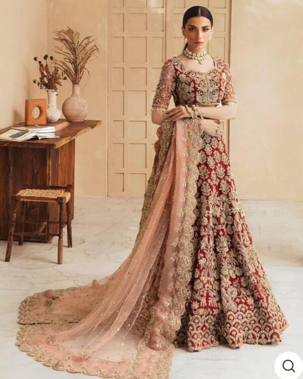Red bridal lehenga choli with embroidery