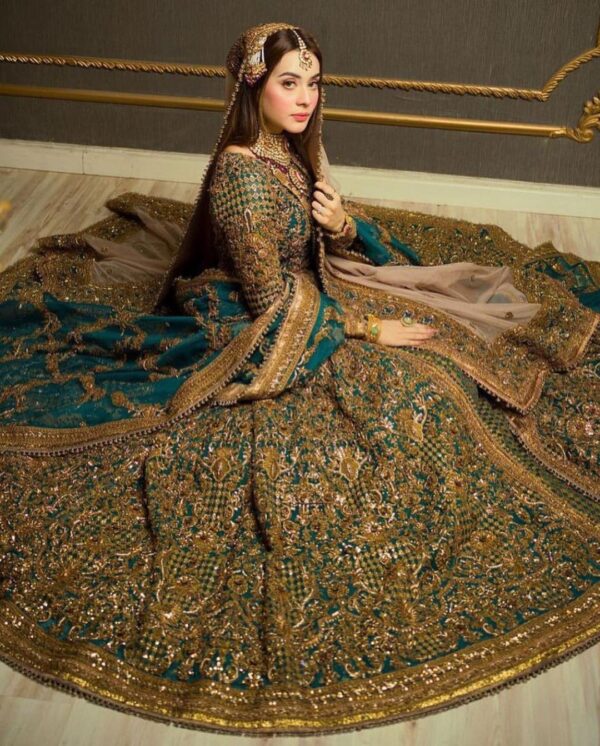 designer wedding long anarkali with lehenga