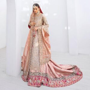 Pink Designer wedding long lehenga with long kurti