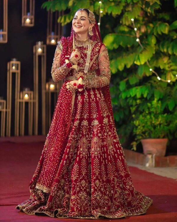 Red bridal lehenga with handwork