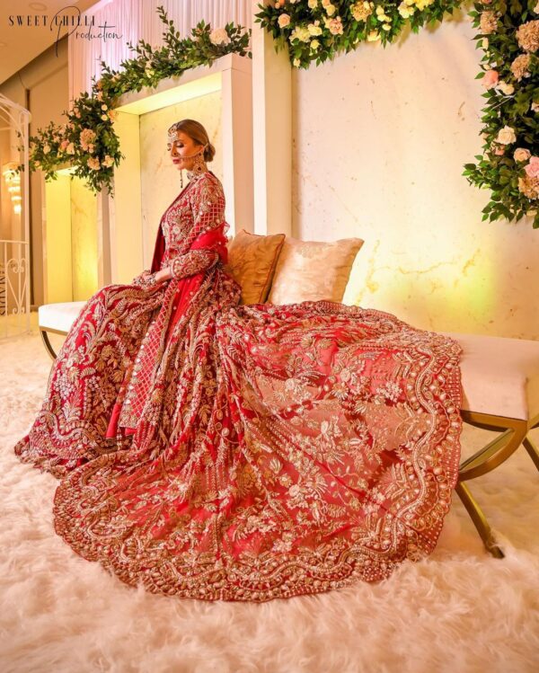 Pakistani wedding long trail anarkali with lehenga