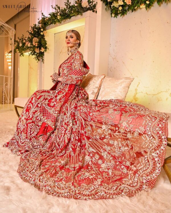 designer wedding long trail anarkali with lehenga