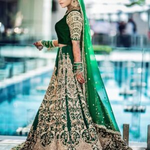 Green designer wedding lehenga choli with handwork