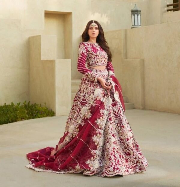 red traditional lehenga choli with handwork