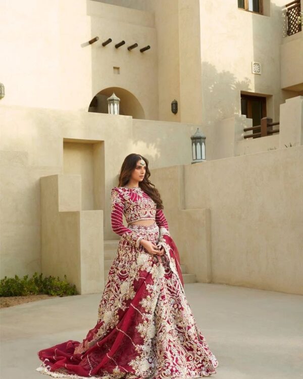red bridal lehenga choli with handwork