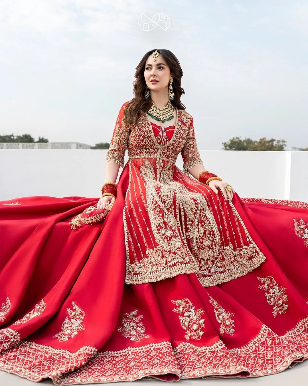 Red Classy Pakistani Bridal Split Jacket with Lehenga and Embellishment -