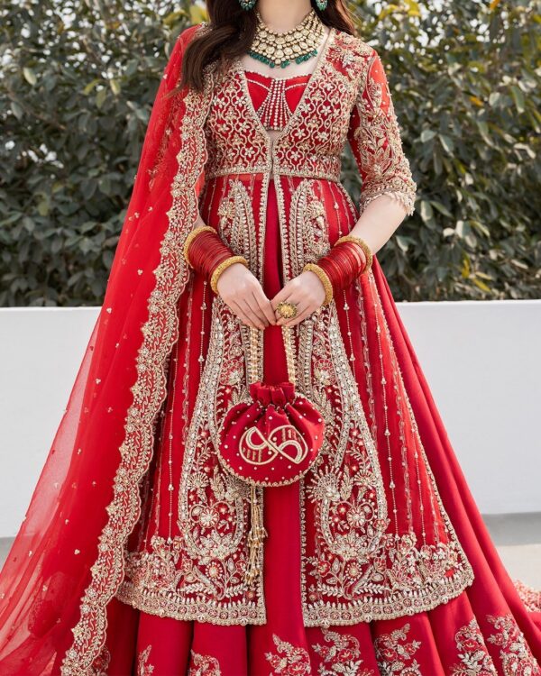 designer wedding lehenga with split jacket and handwork