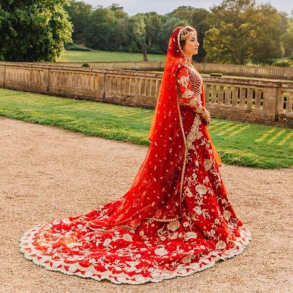 Red bridal lehenga choli with embroidery