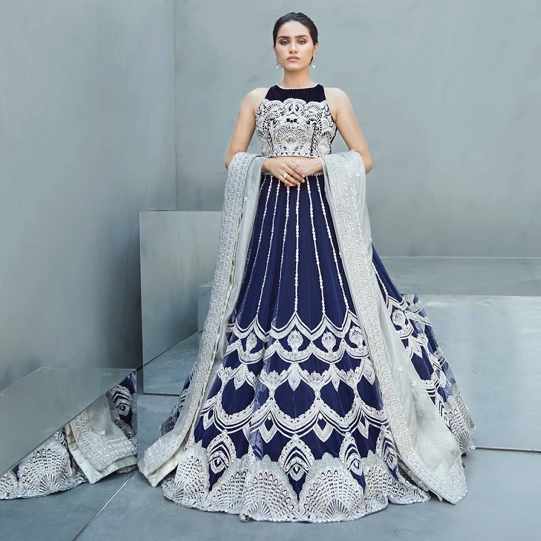 Powder Blue Bridal Embroidered Lehenga Set - Priti Sahni