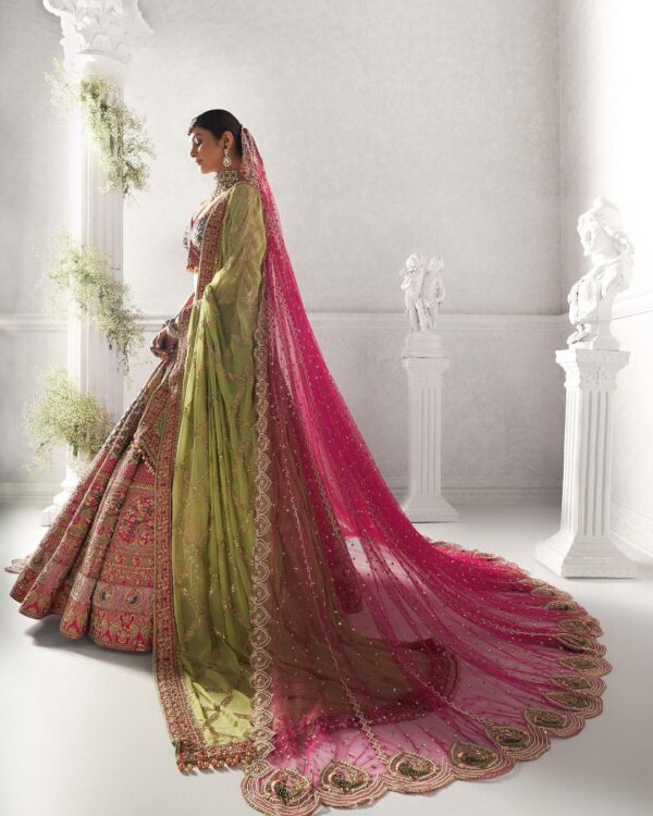 wedding long veil with lehenga choli and embroidery