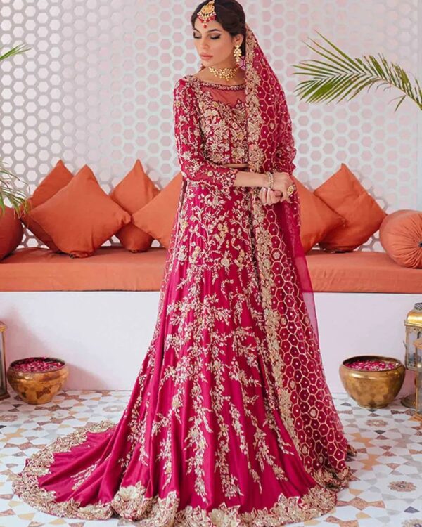 Pink Designer long trail walima gown with embroidery