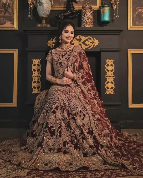 designer maroon wedding lehenga choli with embroidery