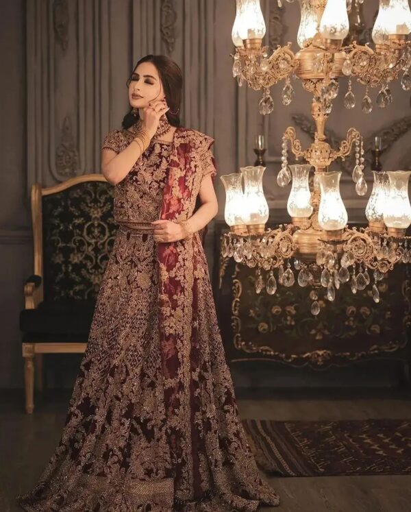 maroon designer lehenga choli with embroidery