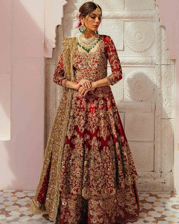 designer wedding long trail lehenga with anarkali