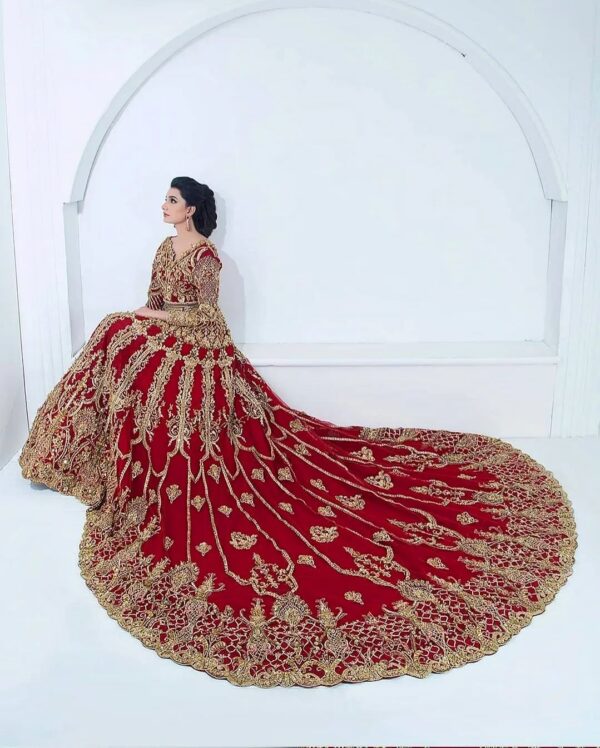 designer wedding long trail lehenga with handwork