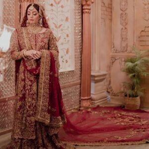 Pakistani bridal anarkali with lehenga and long veil