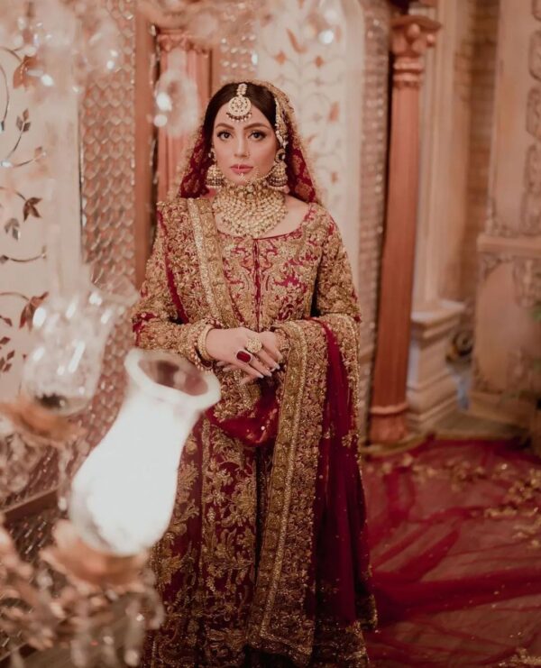 designer wedding long anarkali with lehenga and handwork