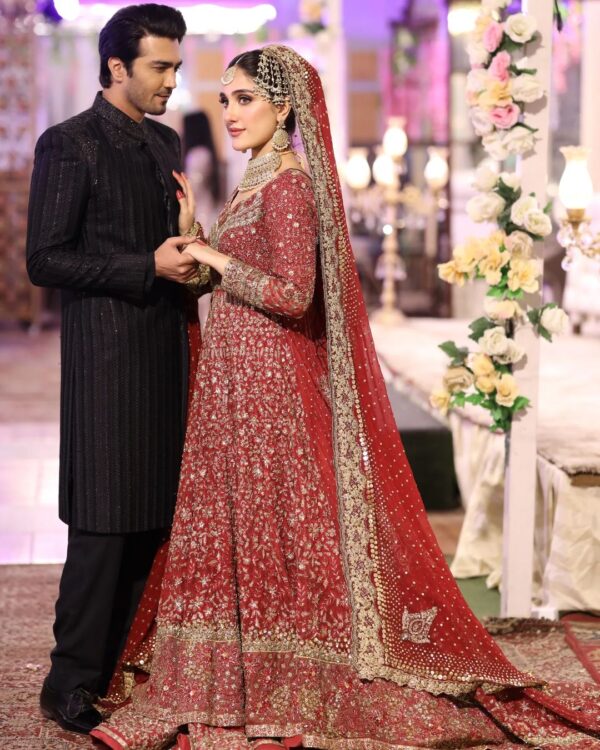 designer wedding long trail anarkali with leehnga