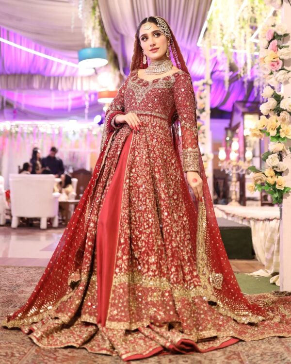 wedding long trail anarkali with lehenga