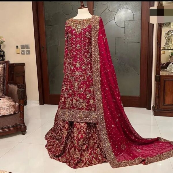 Designer wedding long kurti with lehenga and embellishment