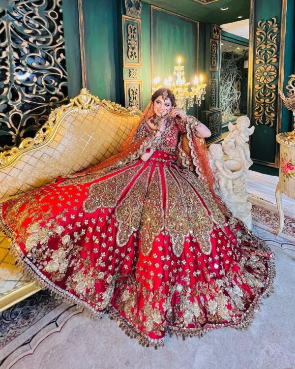 Red bridal lehenga with crop top