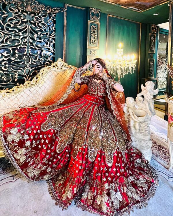 Red bridal lehenga choli with embroidery