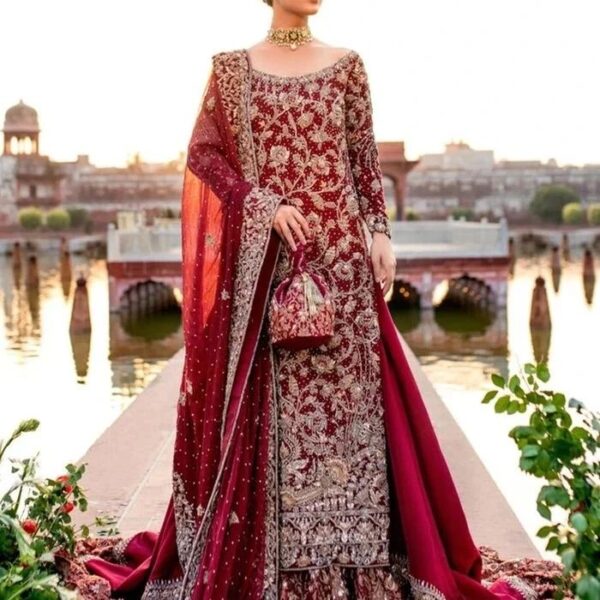 designer wedding long trail lehenga with kurti