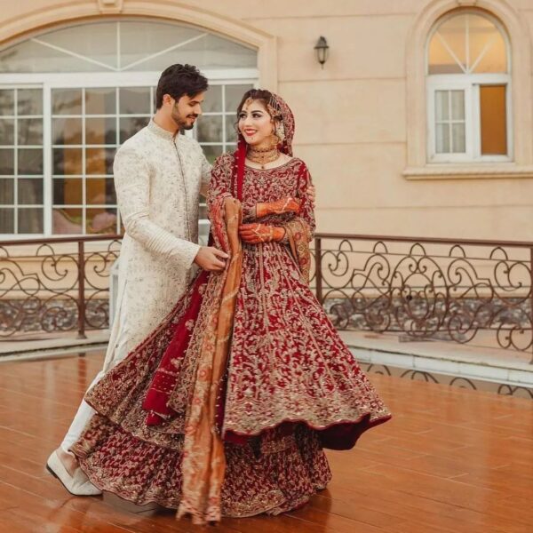designer wedding long anarkali with lehenga