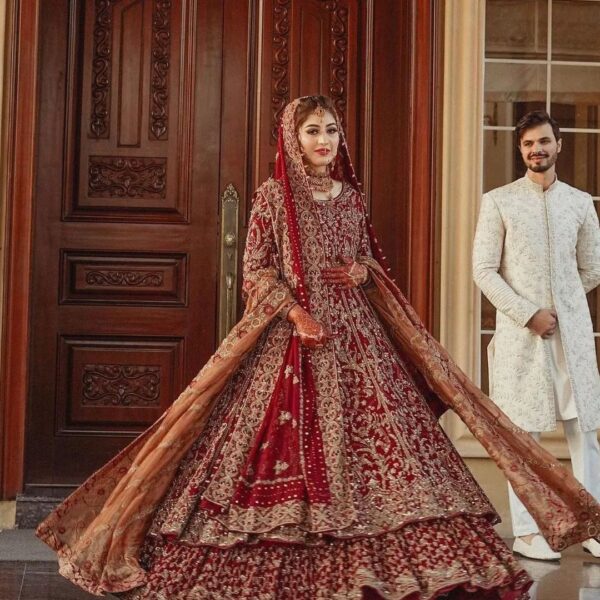 Designer wedding long anarkali with leehnga