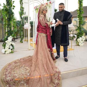 designer wedding long trail lehenga with kameez