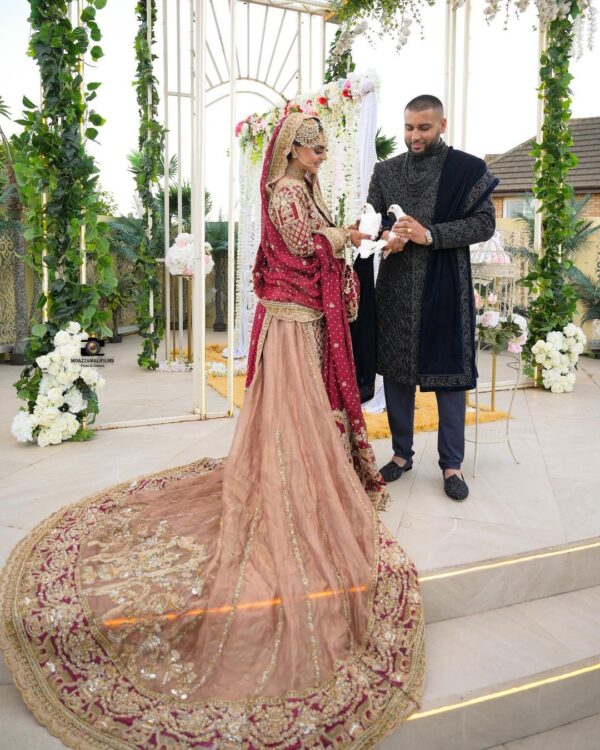 designer wedding long trail lehenga with kameez