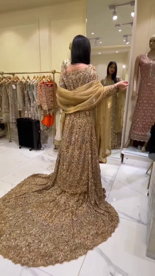 designer long trail lehenga with handwork